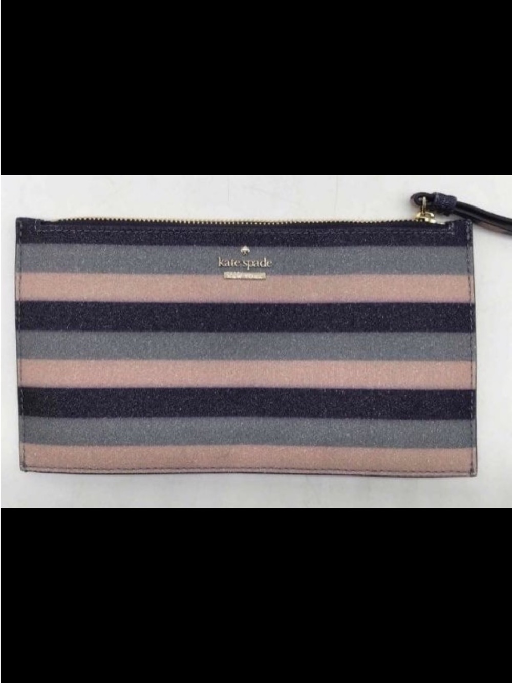 kate spade Striped Wristlet Pouch in Navy, Pink, and Gray